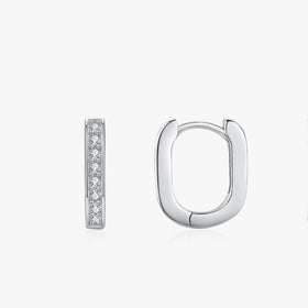 Ailmay 925 Sterling Silver Fashion Square Buckle Cubic Zirconia French Hoop Earrings for Women Wedding Party Fine Jewelry Gifts