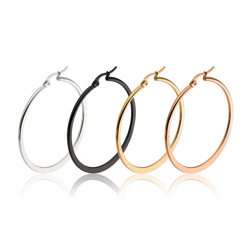 Fashion Hip Hop Stud Earrings for Men Women Silver Gold Plated Colorful Bulk Big Circle Hoop Round Flattening Stainless Steel