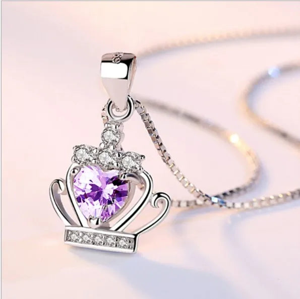925 Sterling Silver Pendant Crown Shape All-match Silver Box Chain Necklace for Birthday Valentine's Gift