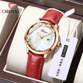 CHENXI 317 Fashion Watch Women Genuine Leather Waterproof Diamond Inlaid Calendar Live Quartz Watches Luxury Bracelet Women's