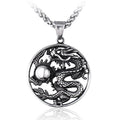 SS8-804P Steel Soldier Dragon Play Bead Stainless Steel Round Charm Pendant Necklace Amulet Jewelry