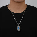 Vintage Punk Style Army Tag Evil Eyes Pendant Necklace Trendy Stainless Steel Christian Link Vintage Turkish Evil Eyes Necklace