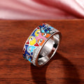 Colorful Oil Drip Evil Eye Ring Enamel Color Family Female Eye Art Brass CZ Ring