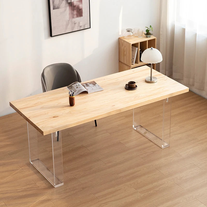Ash Wood Table Top Dining Table Set 6 Seater Modern Furniture Acrylic Legs Desk