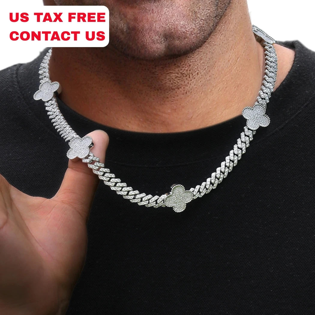 New Design Charming Clover Necklace Hot Selling Sparkling 5A Zircon Clover Jewelry Four Leaf Cuban Link Necklace