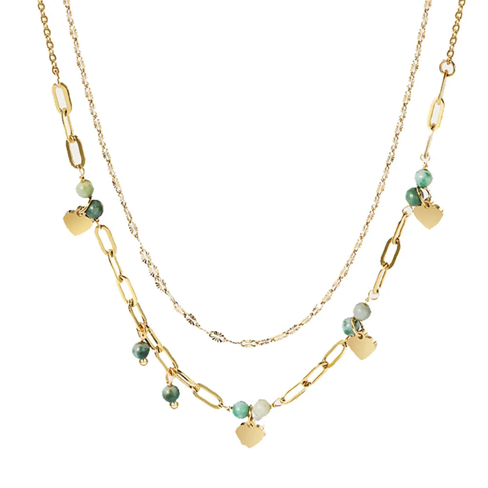 Fashion Trend Double Layer Cactus 18K Gold Layered Cactus Fish Bone Women Stainless Steel Jewelry Chain Necklace