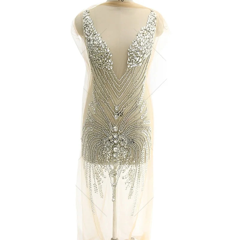 Large Size Hand-made Silver Rhinestone Crystal Panel for Wedding Dress WDP-066
