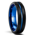 OAHLAN Hot Selling Fashion Jewelry Waterproof 6mm 8mm Men Tungsten Ring Black with Blue Line Inlay Tungsten Carbide Rings