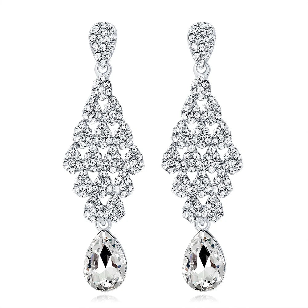 Long Earrings for Women Trendy Crystal Dangle Earrings Alloy Female Bridal Wedding Jewelry Fashion Bridal Earrings
