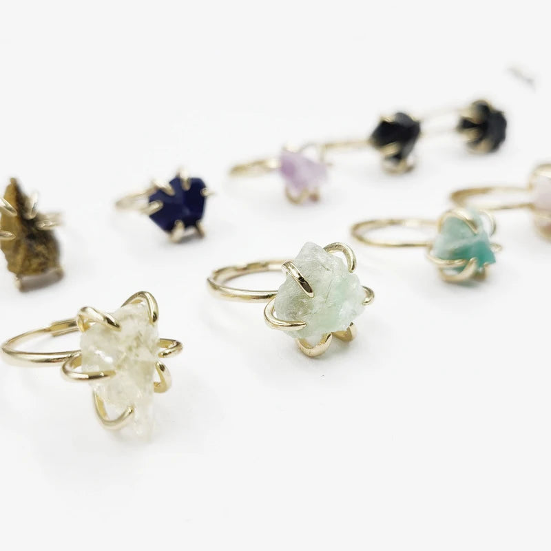 Dainty Raw Crystal Stone 18K Gold Plated Adjustable Wedding Rings Gemstone Ring Jewelry Women