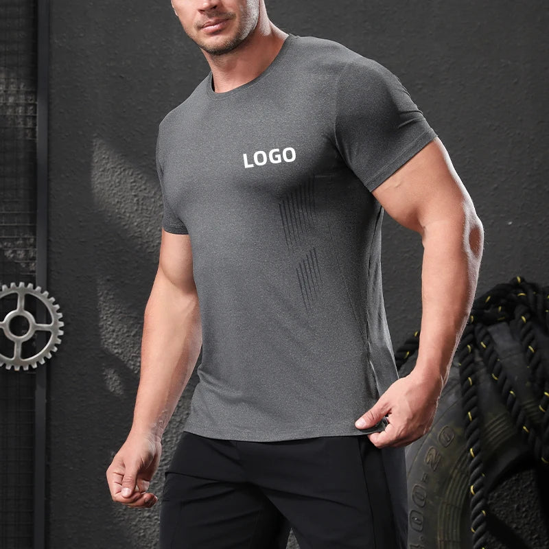 Men's Dryfit Athletic Running Compression Gym T-Shirts Wholesale Muscle Fitness Clothes with Bamboo Fiber Printed Pattern