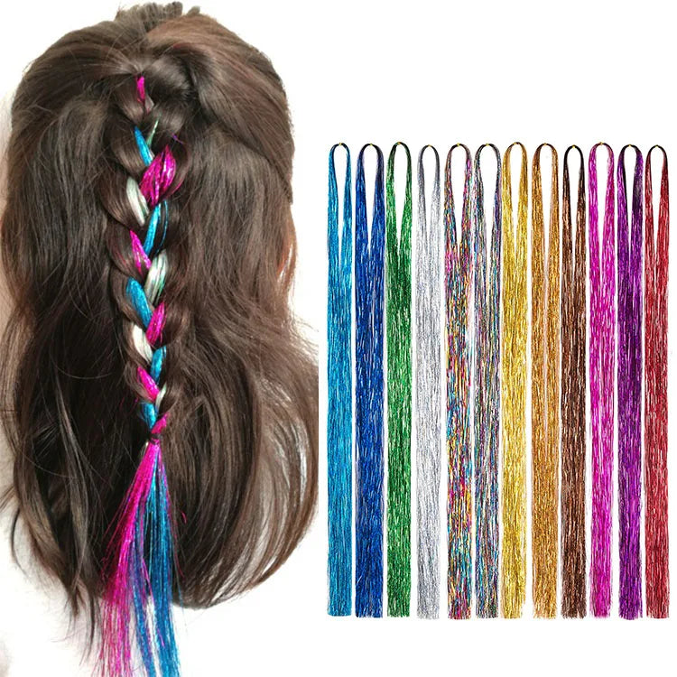 Cheap Hair Tinsel Straight Bling Synthetic Braiding Hair Extensions for Bridal Hair Accessories Festival Party Twinkle Colorful
