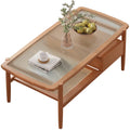Japanese Contracted Style Rectangular Real Wood Cane Makes Sitting Room Glass Coffee Table