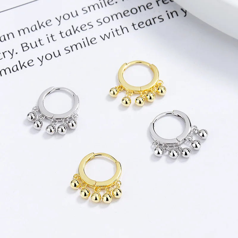 Fashion Jewelry 925 Sterling Silver Minimalist Earrings Round Bead Ball Drop Earrings Gold Plated Hoop Earrings Women