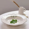 New French Vintage Cream-green Letter Ceramic Plate Irregular Lace Dessert Plate
