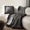 Custom Winter Fashion Home Woven Soft With Mongolian Fur Trims 100% Merino Woollen Fleece Bed Lamb Wool Blanket for Winter