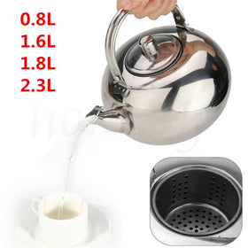 0.8/1.6/1.8/2.3L Stainless Steel Sliver Water Kettles Teapot Household Kitchenware Coffee Pot with Tea Leaf Infuser Strainer