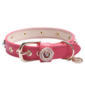 Water Drill Premium Luxury Personalized Cow Leather Dog Collar with Sun Flower Design Multi-color Options for Small Animals