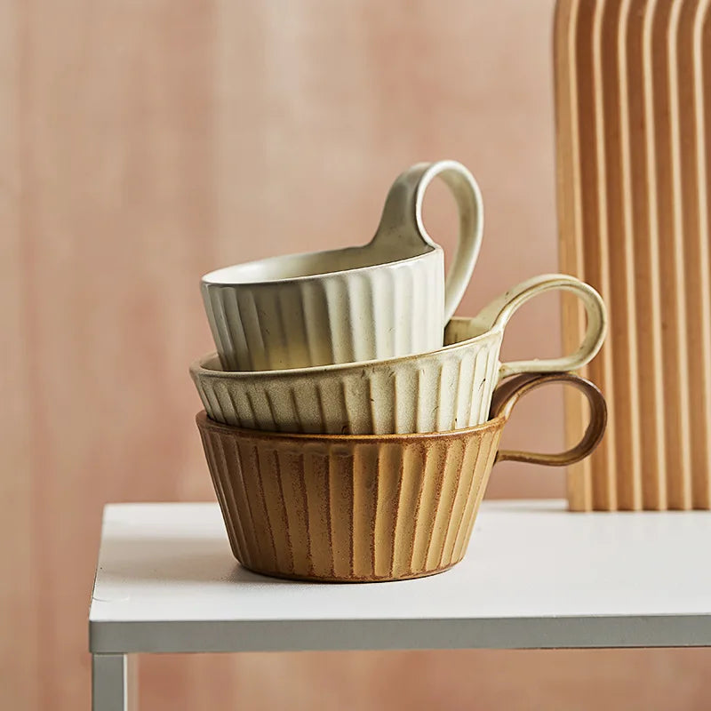 HOT SALES Custom Ceramic Rustic Cappuccino Coffee Cup Handmade Reusable Espresso Milk Tea Drip Mug Breakfast Soup Oatmeal Bowl