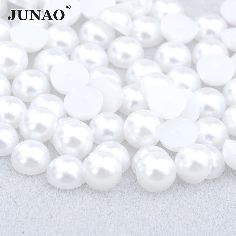JUNAO Wholesale Factory 1.5mm-20mm ABS Half Cut Pearls Loose Plastic Flatback White Pearls for Necklace