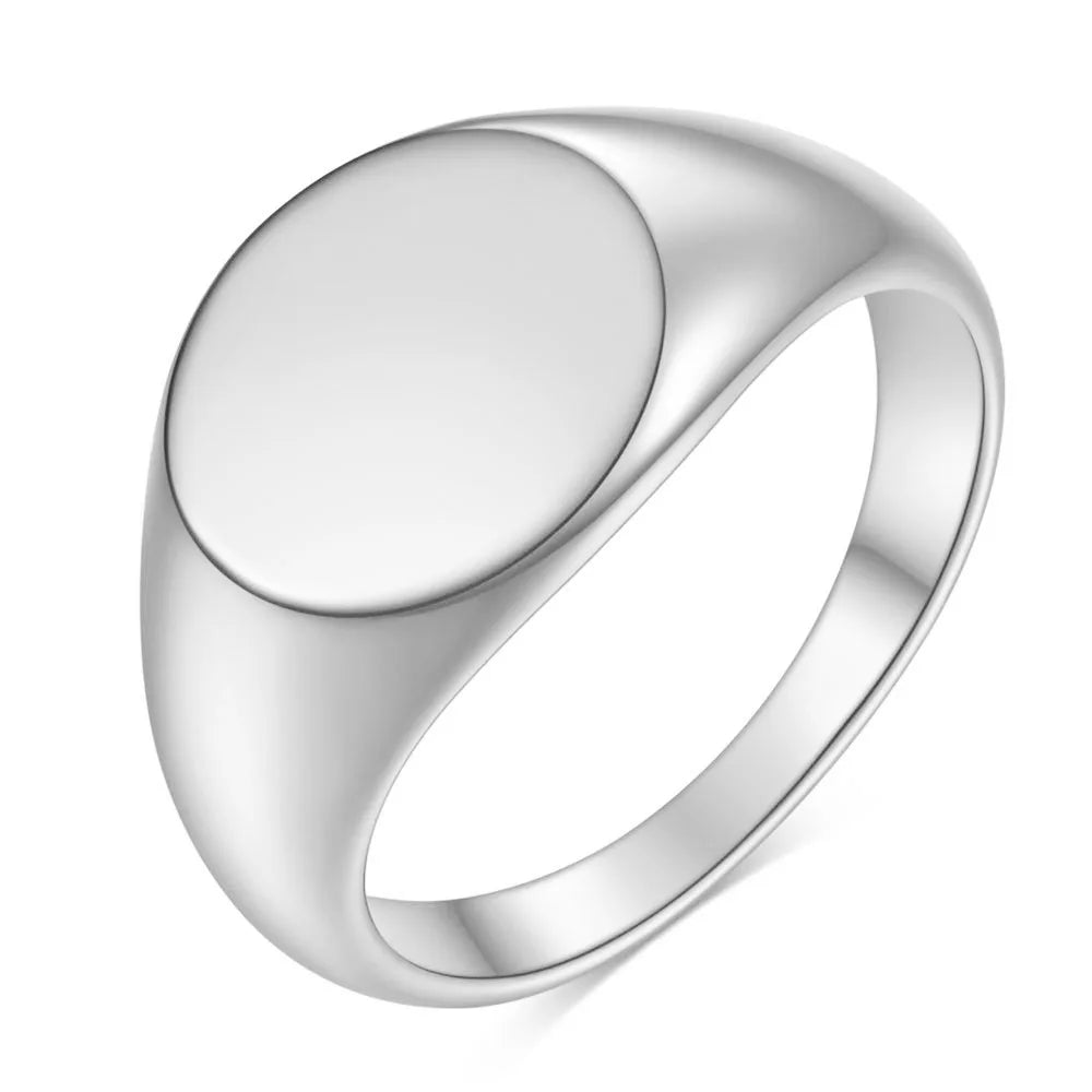 Hot Sale Rose Gold Plated High Polished Customize Name Logo Geometric Signet Rings Classic Simple Stainless Steel Unisex Wedding