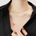 Women Non Tarnishin Stainless Steel 18k Gold Chain Double Layers Flat and Round Snake Chain 2 Layered Necklace Jewelry Necklaces
