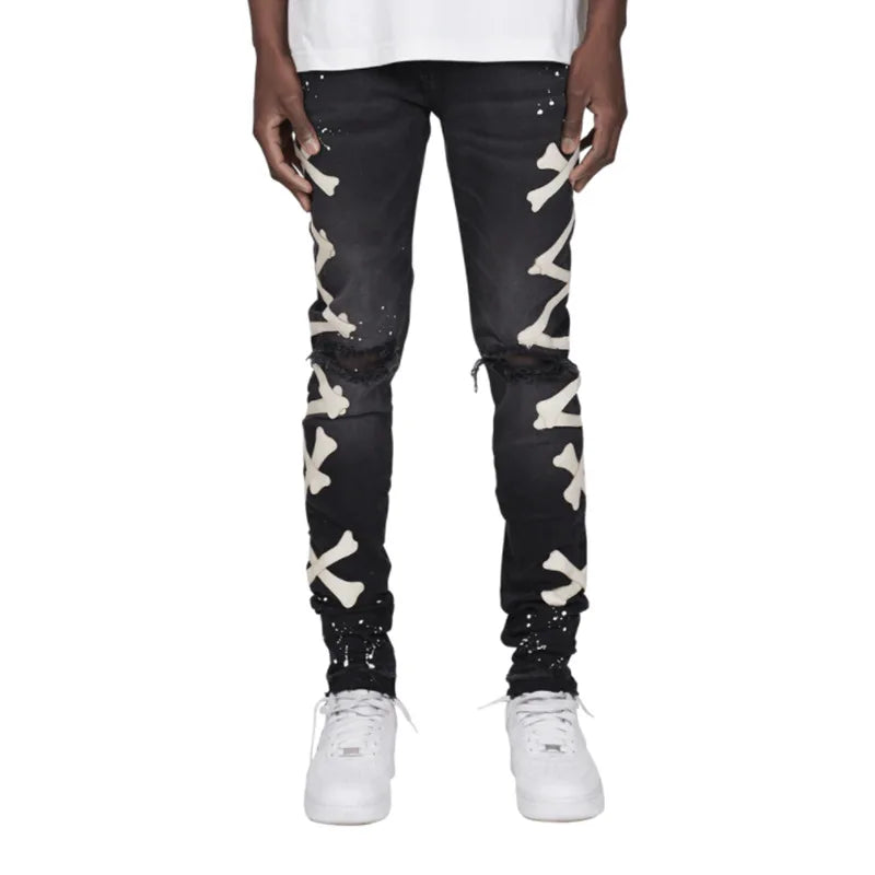 Men's Broken Bone Destroyed Tapered Custom Straight Jeans Breathable 100% Cotton High Street Summer Spring