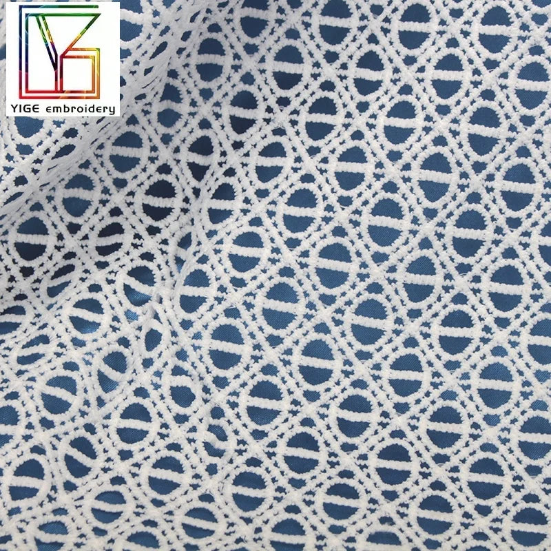Luxury White Polyester Milk Yarn Guipure Lace Fabric Embroidery Fabric Lace Girl Dress Fabric Polyester Recycled Lace