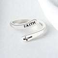 Inspiration Jewelry Gift for Women Silver Plated Letter Faith Letter Engraved Rings Spiral Wrap Twist Adjustable Ring