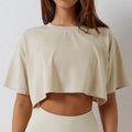 L230177 Clothing Manufacturers Custom Logo Plain Loose Fit Women Crop Top Short Sleeves Streetwear Women's Shirts Crop Top