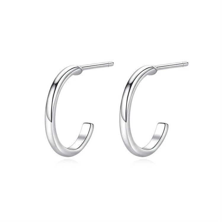Simple fashion 925 sterling silver smooth C-shaped earrings women minimalist geometric stud earrings