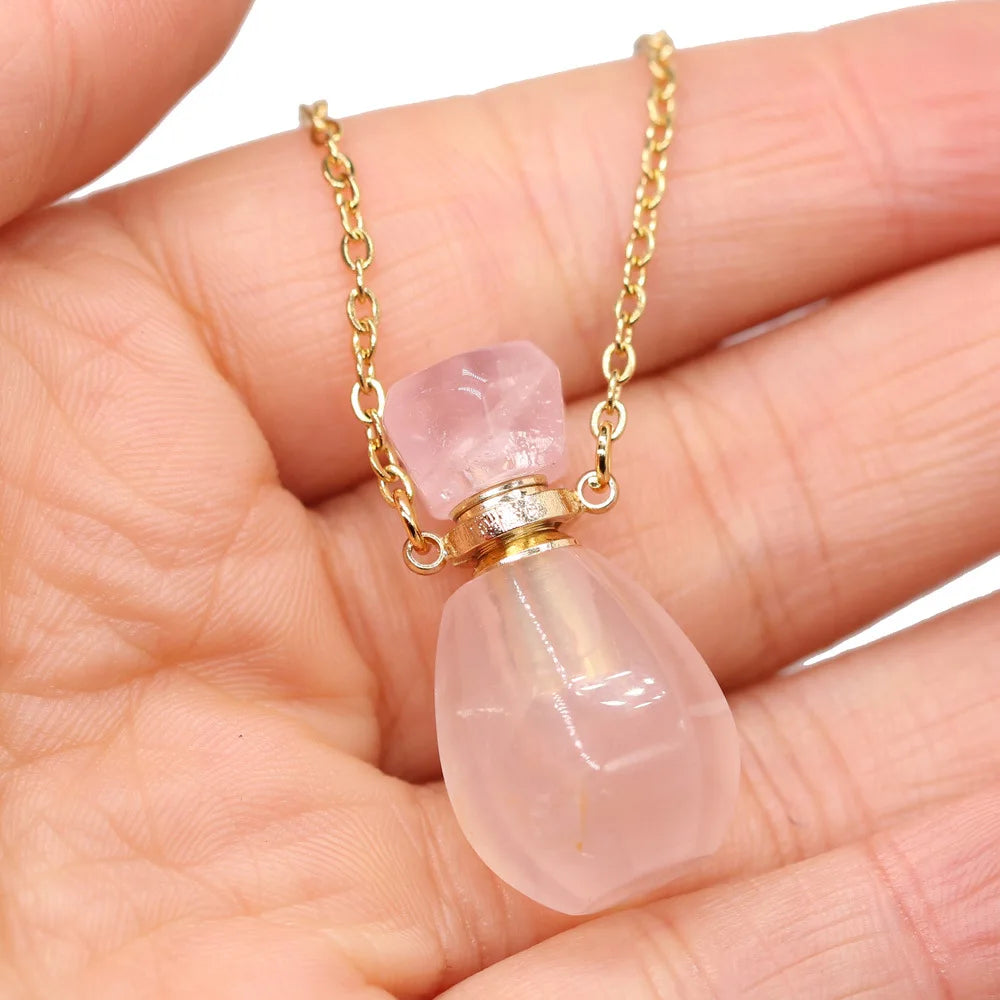 Hongzhuo Wholesale Natural Gemstone Rose Quartz Perfume Bottle Pendant