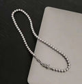 Trendy 45CM Japanese Akoya Blue Gray Artificial Pearl Necklace Long Crystal Fine Beaded Necklaces Horseshoe Buckle Gift Idea