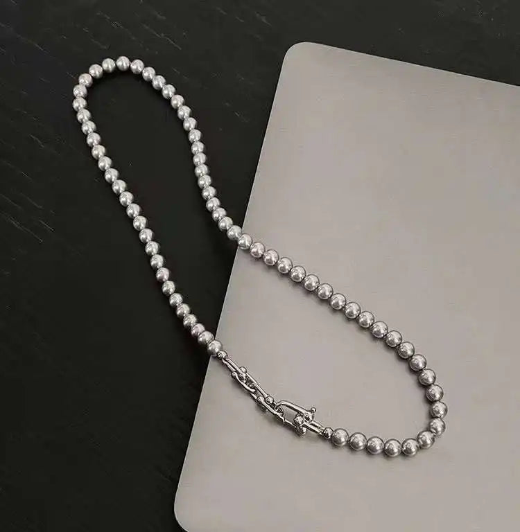 Trendy 45CM Japanese Akoya Blue Gray Artificial Pearl Necklace Long Crystal Fine Beaded Necklaces Horseshoe Buckle Gift Idea