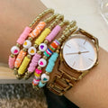 Bohemian Preppy Jewelry Color Peach HeartSoft Pottery Friendship Bracelet Versatile 18K Gold Plated Beaded Bracelet for Girls