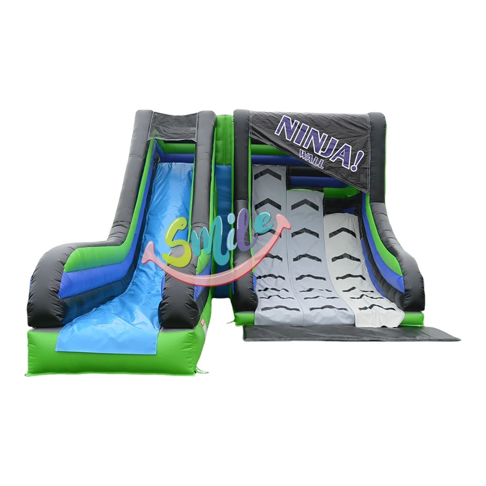 Party Rental Popular Outdoor Inflatable Warp Ninja Wall With Slide Ninja Warrior Warped Wall Challenge Interactive air Game