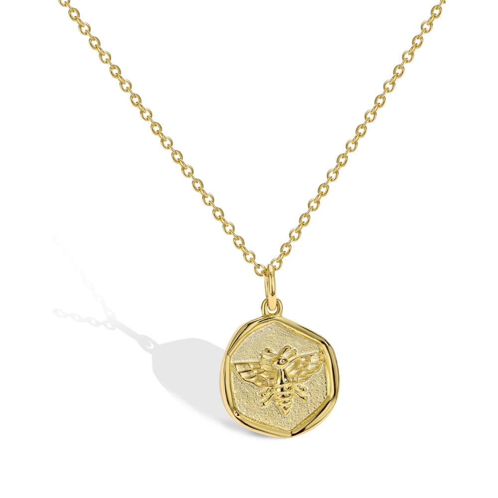 Dylam Minimalist S925 Sterling Silver Necklace 18K Gold Plated Irregular Bee Pendant Necklaces for Women Fine Fashion Jewelry