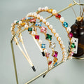 Double Layers Women Hairband Rhinestone Crystal Pearl Gemstone Baroque Headbands Premium Rhinestone Headband