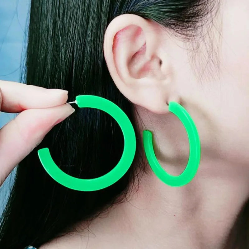 New Arrival Colorful C Shape Earrings Candy Color 48mm Acrylic Hoop Earrings Sweet Wholesale Resin Earrings
