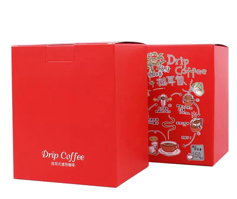 Custom Logo Printed Food Grade Paper Beverage Industry Packaging Recyclable Hanging Ear Outer Carton Boxes for Hand-Brewed