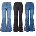 Latest Design Western Cowgirl Ladies Skinny Embroidered Flraed Jeans Trouser Manufacturers