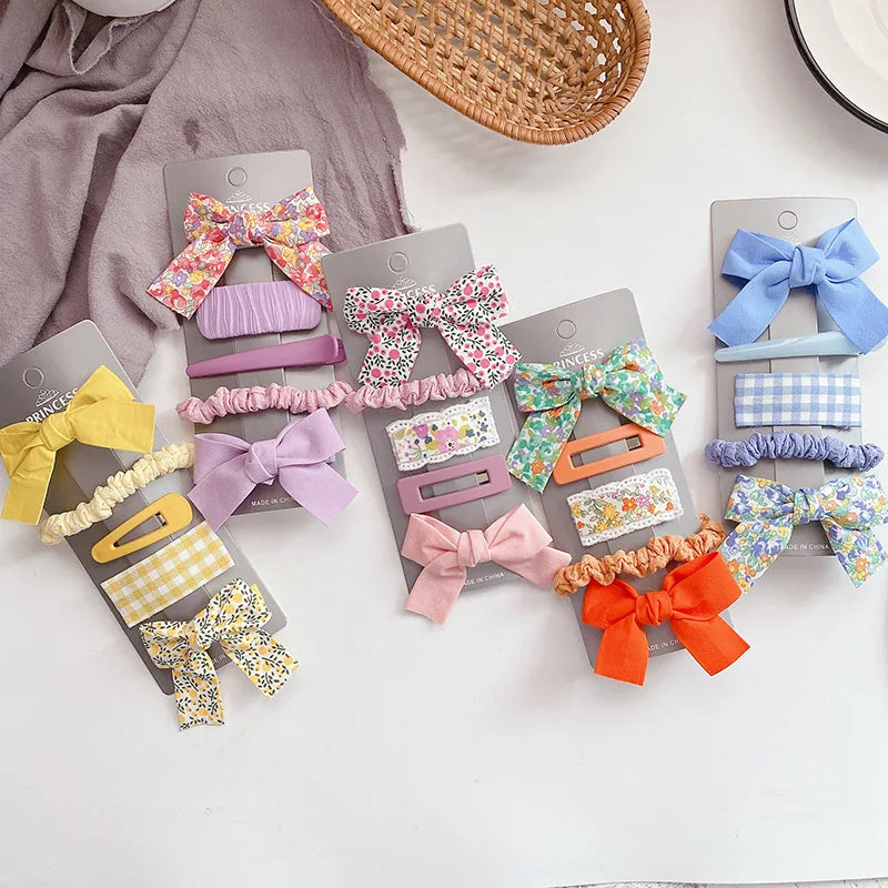 5PCS /set Girls Cute Flower Knotbow  Hairpins for Kids Children Sweet Headwear Hair Clips Barrettes Fashion Accessories