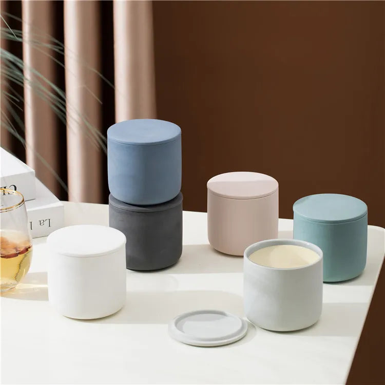 Wholesale Cheap Cylinder Custom Color Matte Pink Black Handmade Europe Style Christmas Home Decoration Empty Ceramic Candle Jar