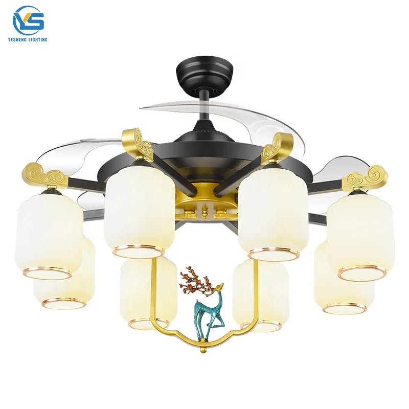 766B Modern Chandelier Ceiling Fan with LED Light and Remote Control for Living Room-Yesheng Brand MegaBDM