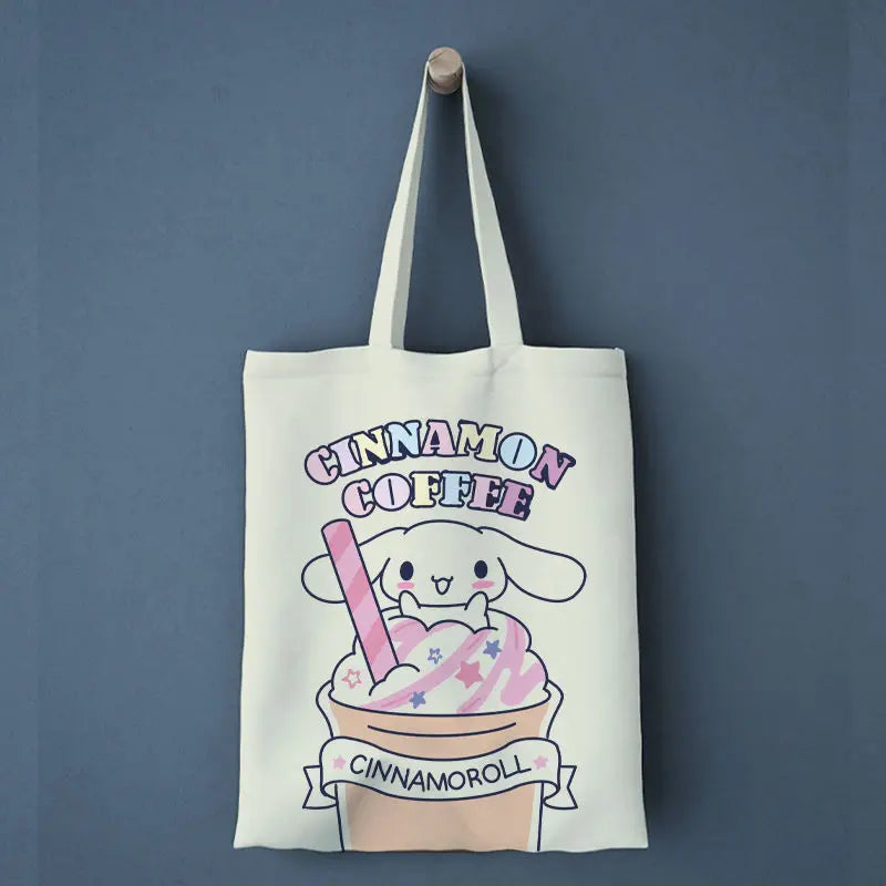 New Fashion Custom Folding Tote Bag Reusable Cotton Canvas Grocery Shopping Bag Cartoon Pattern Biodegradable Recyclable Custom