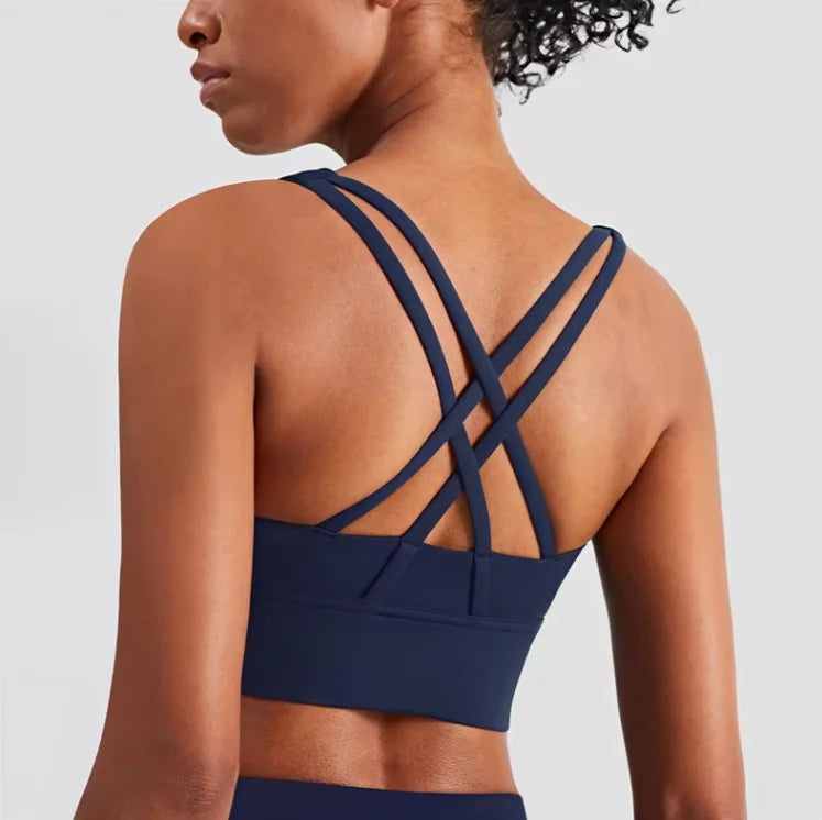 2025 High Quality Women's Sports Bra Cross Back Padded Plus Size Fitness Gym Bra with Adjustable Back High Impact Sport Bra