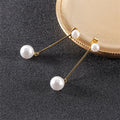 Simple Luxury Stainless Steel Earring Gold Plated Long Double Pearl Stud Earrings