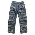 DENIMGUYS Original Men's Multi-Layered Pleated Jeans Street Casual Stretch Distressed Denim Stacked Jeans