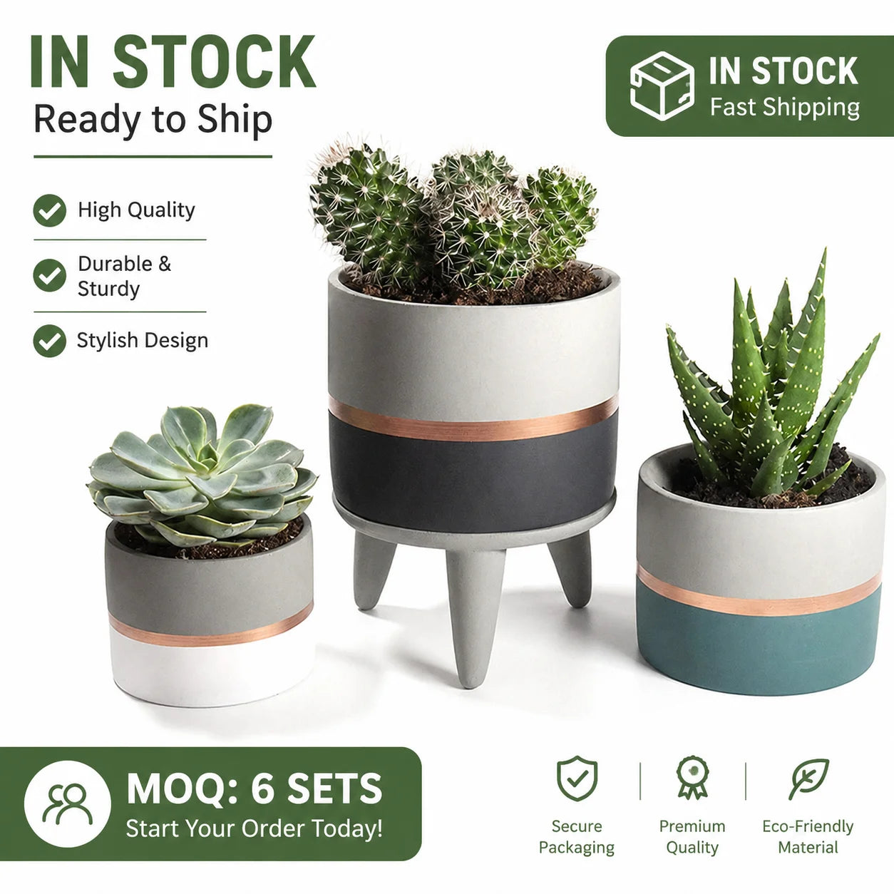 Ready to Ship Nordic Indoor Cement Flower Pots High Quality Modern Luxury Home Decor with Wood Stand