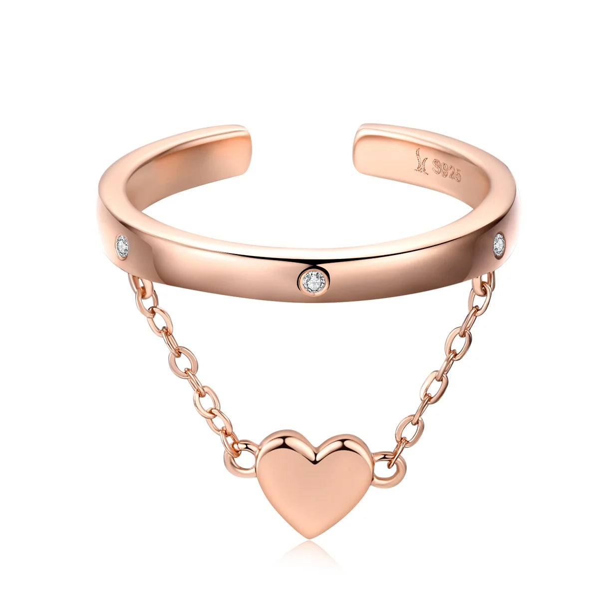 925 Sterling Silver Rose Gold Heart Geometric Open Ring Fine Jewelry for Woman Wedding Ring Girlfriend Gift SCR572